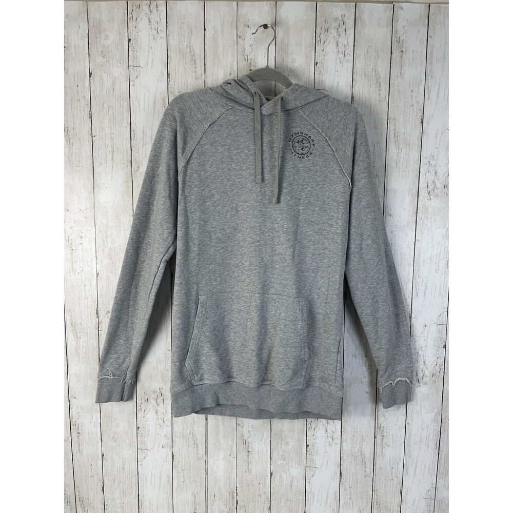 Gymshark Legacy Hoodie Mens Medium Gray Pullover Logo Distressed Raw Hems